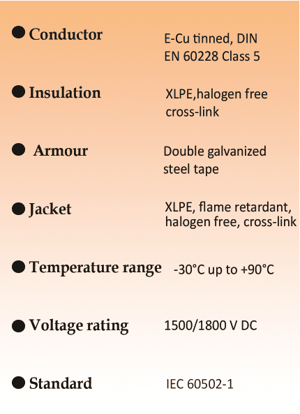 جدول اطلاعات کابل DC آرموردار